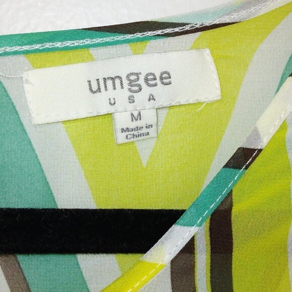 UMGEE COLLECTIONS SHEER GEO PRINT BLOUSE W/ COLD SHOULDER & MID-LENGTH SLEEVES - Picture 6 of 6